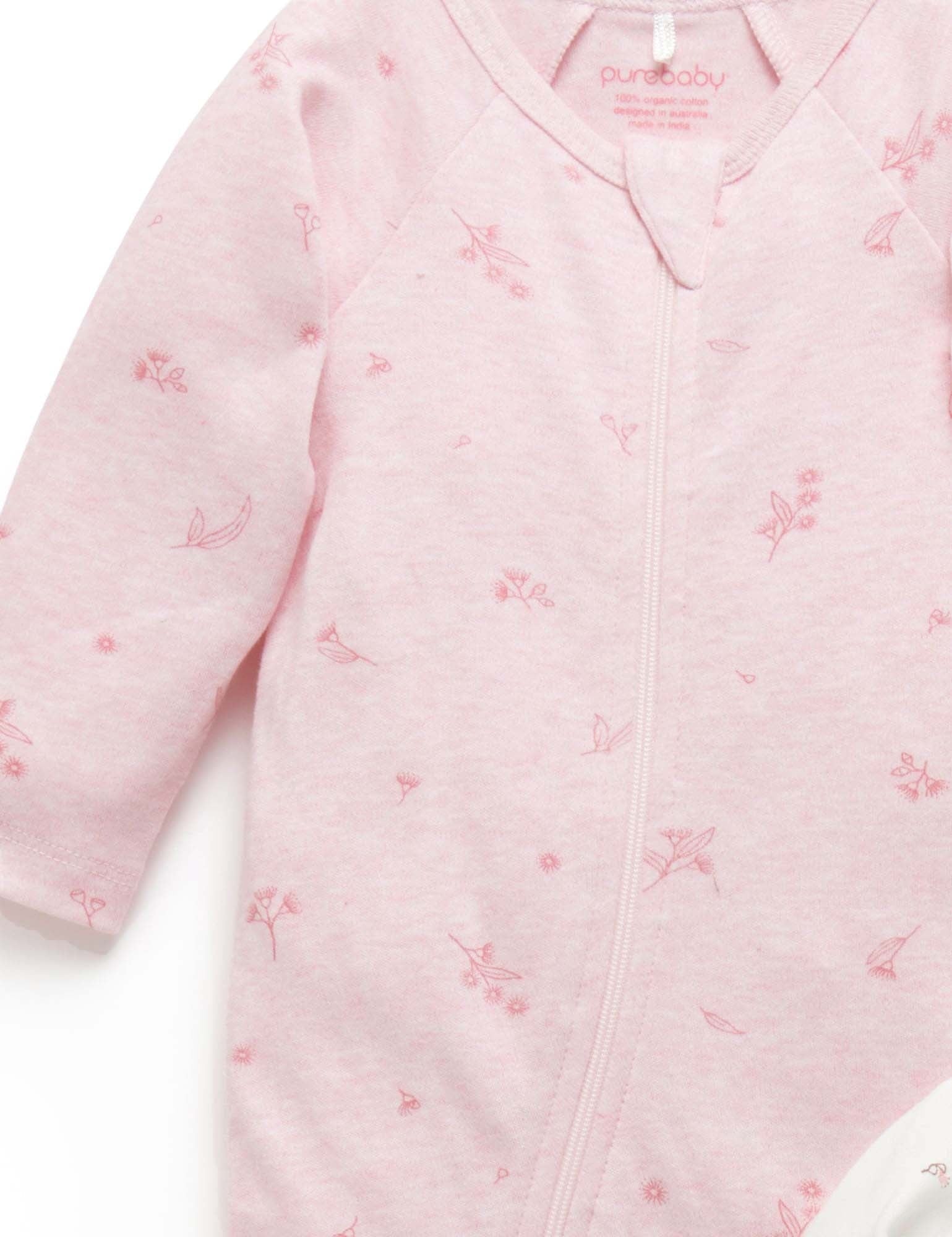 Purebaby 2 Pack Zip Growsuit - Pale Pink Blossom, NB - Image 3