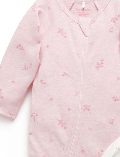 Purebaby 2 Pack Zip Growsuit - Pale Pink Blossom, NB - Image 3
