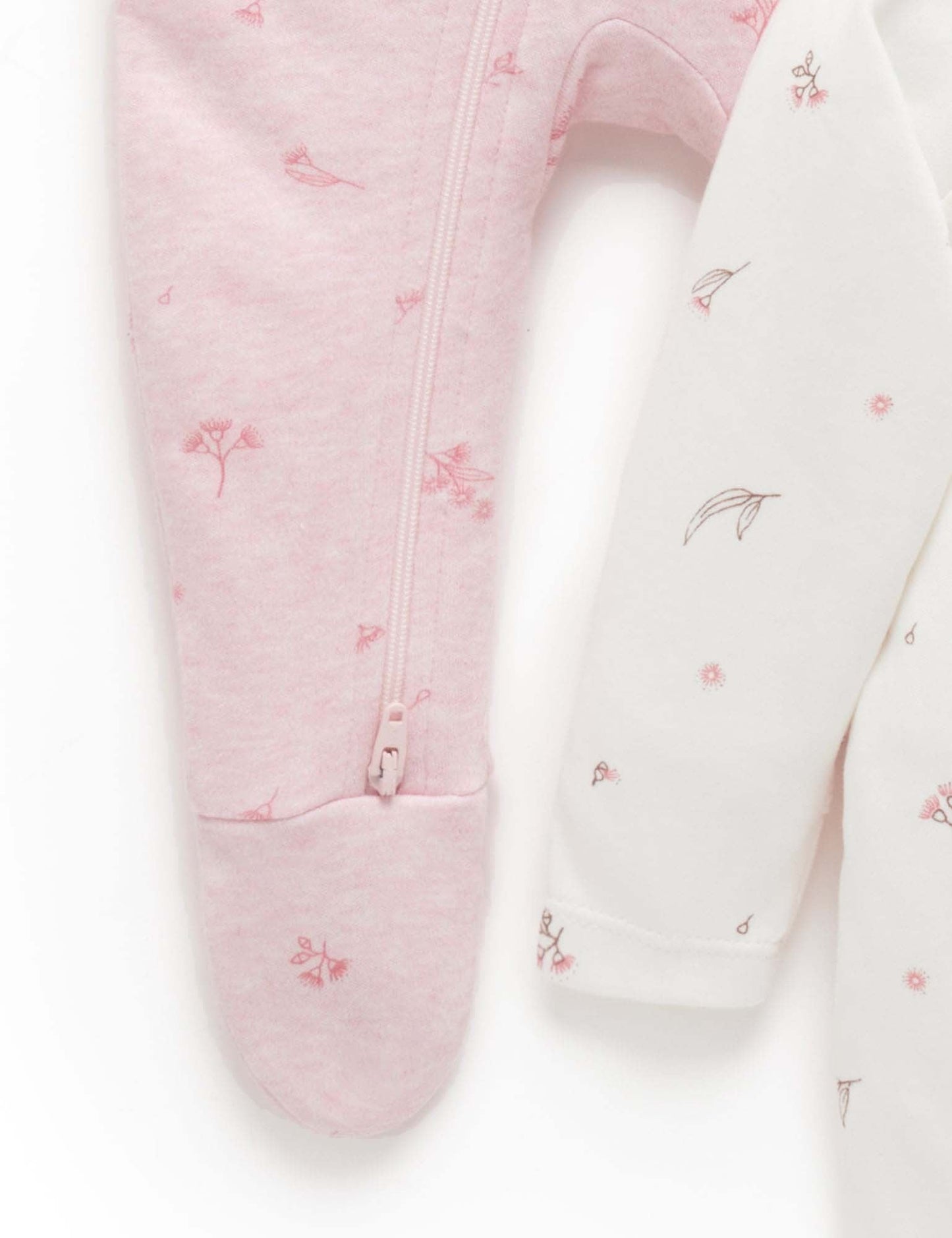Purebaby 2 Pack Zip Growsuit - Pale Pink Blossom, NB - Image 4