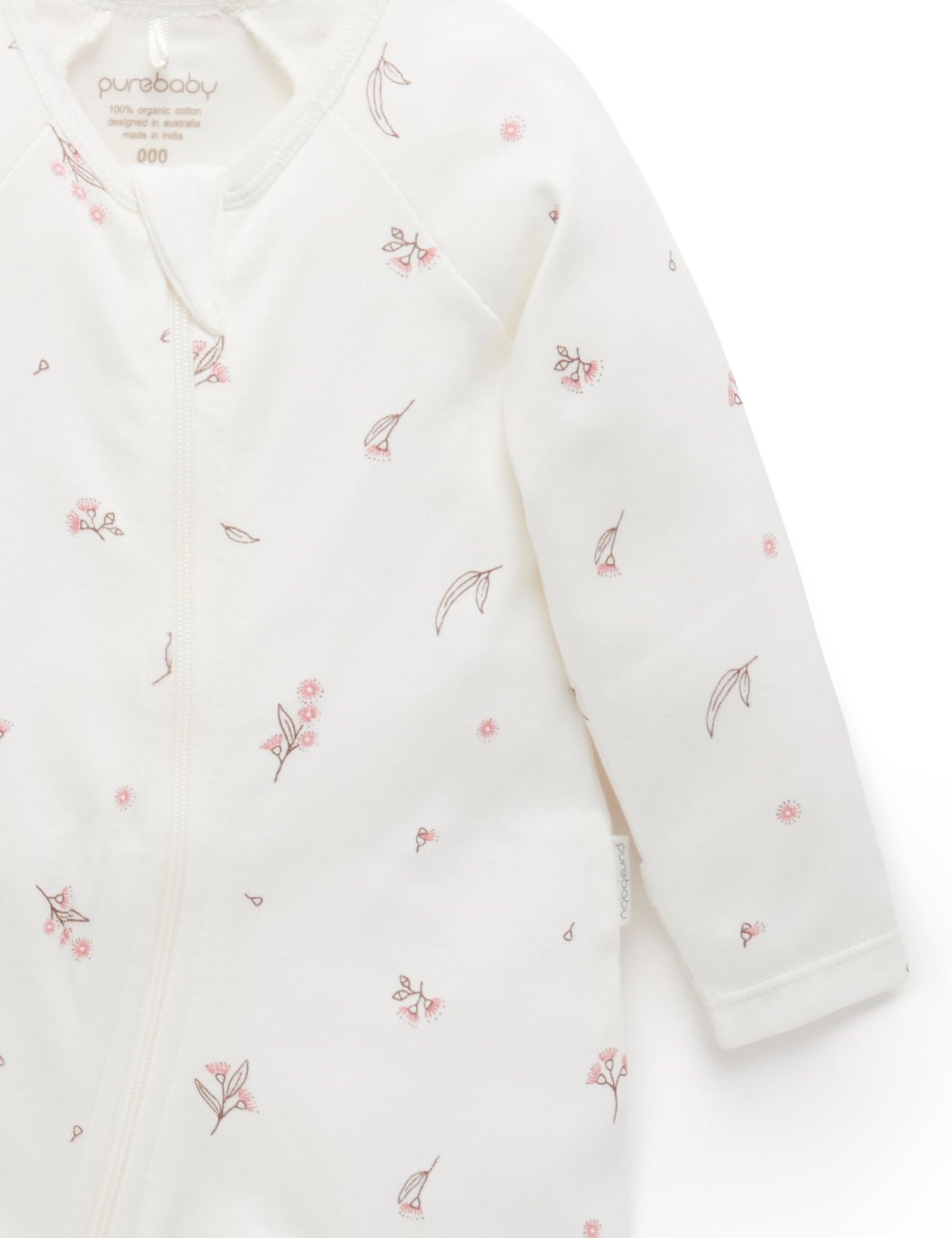 Purebaby 2 Pack Zip Growsuit - Pale Pink Blossom, NB - Image 5