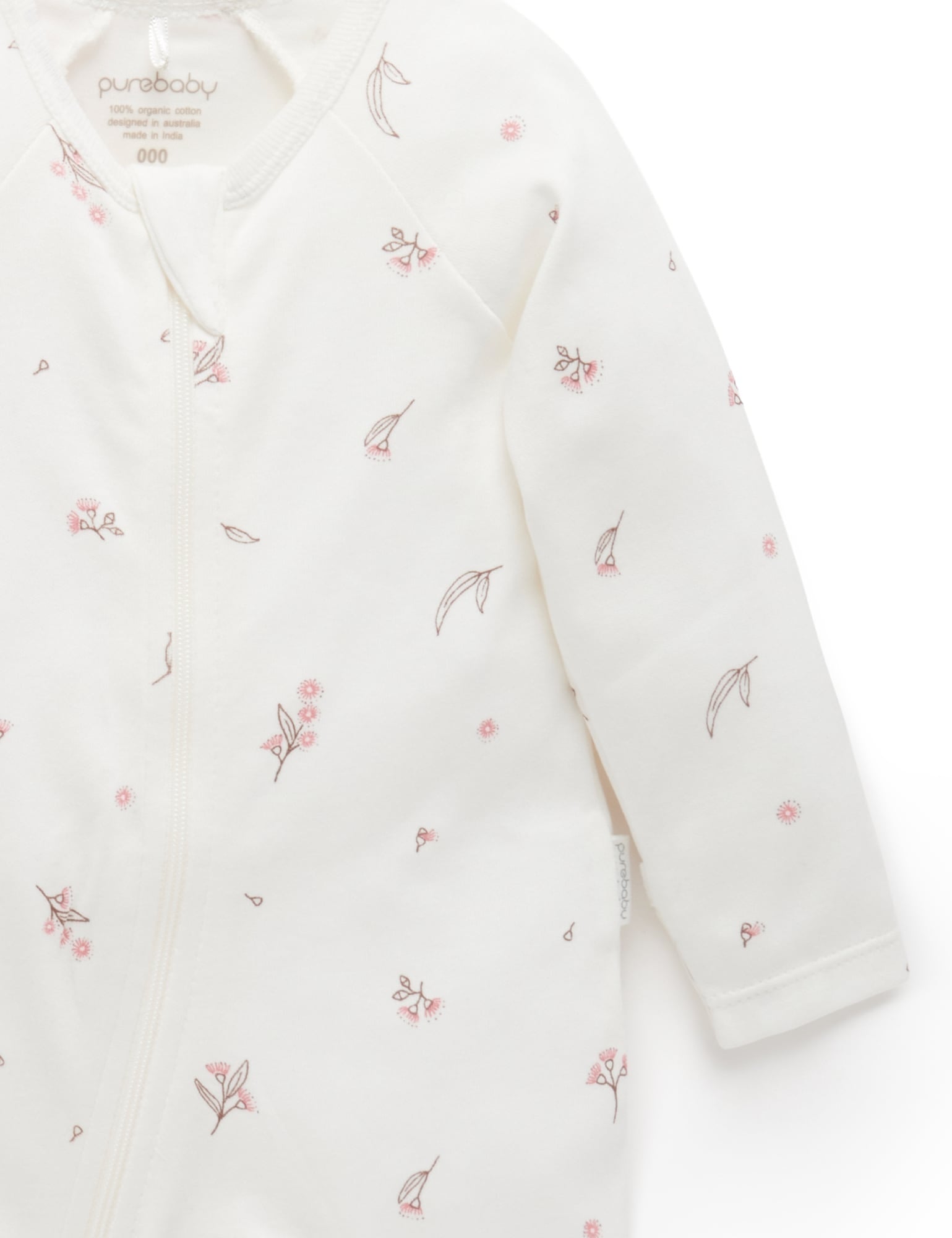 Purebaby 2 Pack Zip Growsuit - Pale Pink Blossom, NB - Image 5