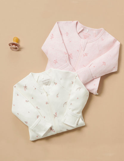 Purebaby 2 Pack Zip Growsuit - Pale Pink Blossom, NB - Image 6