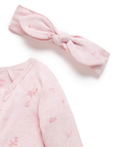Purebaby Zip Growsuit & Headband Set - Pale Pink Blossom, NB - Image 2