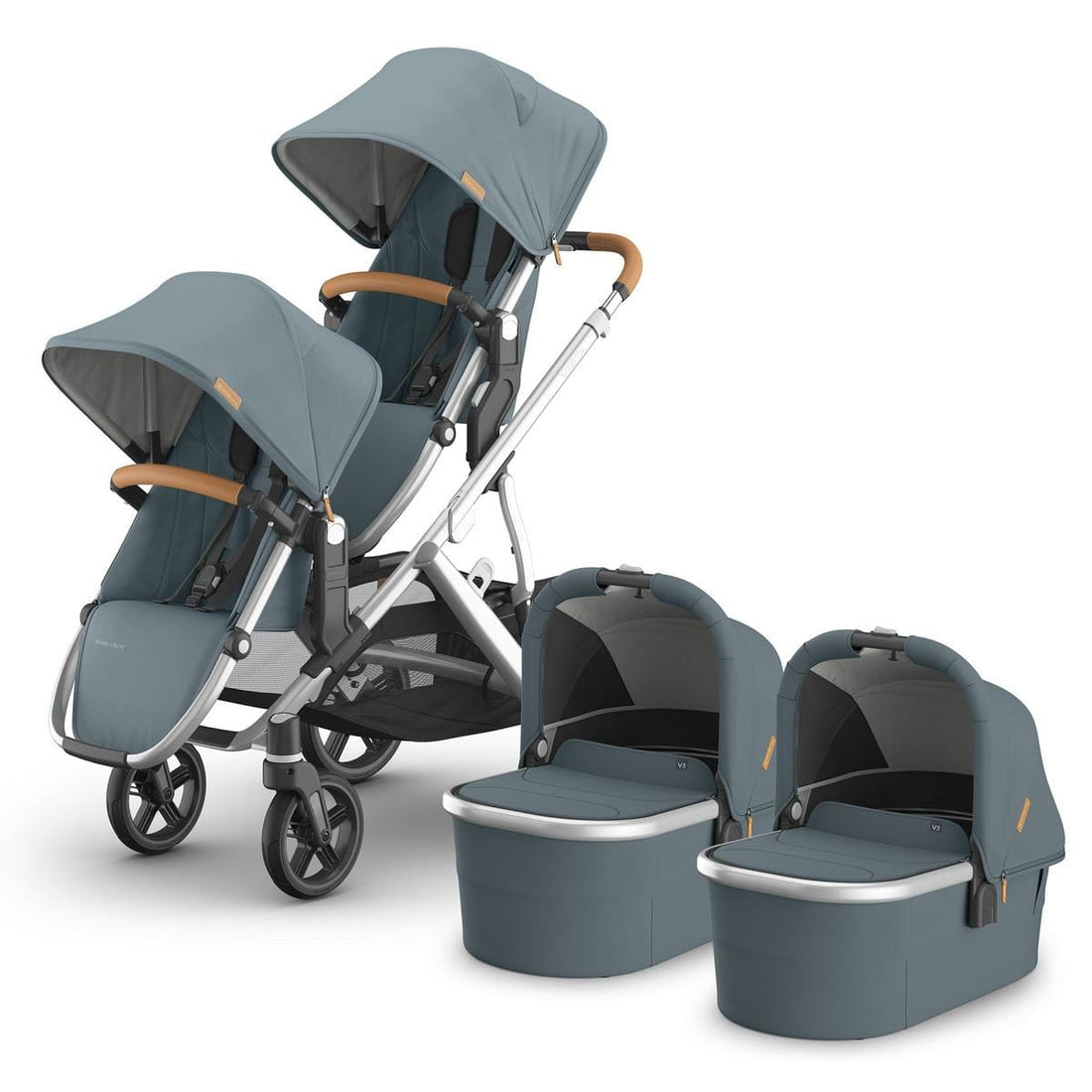 UPPAbaby Vista V3 Twin Stroller with RumbleSeat V3 + Bassinet Bundle - Callum - TWIN-V3-BAS-0303-VSO-NA-CLM