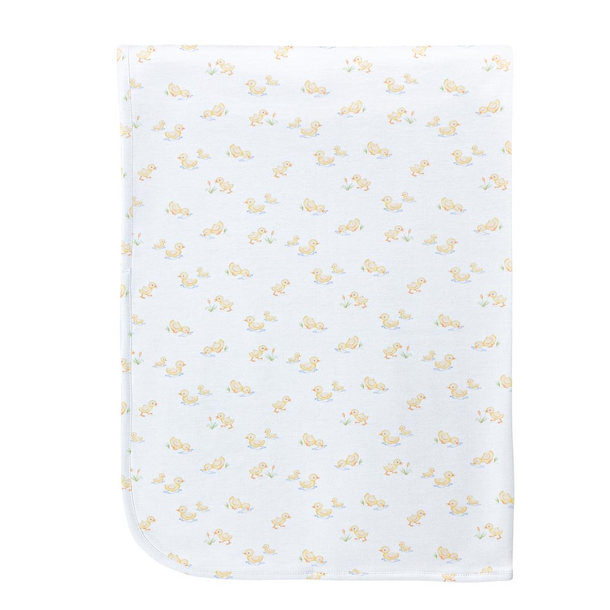 Baby Club Chic white baby blanket with yellow duckling pattern
