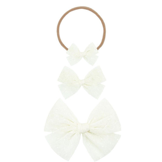 Lou Lou & Company Tulle Bow Headband - Ivory Dot (Large)