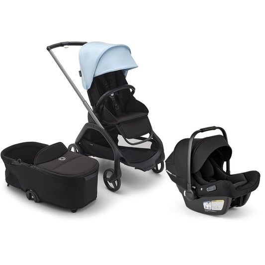Bugaboo Dragonfly Stroller + Bassinet + Turtle Air Shield Travel System Bundle - Graphite / Midnight Black / Skyline Blue / Black - 100176043-400016001-B