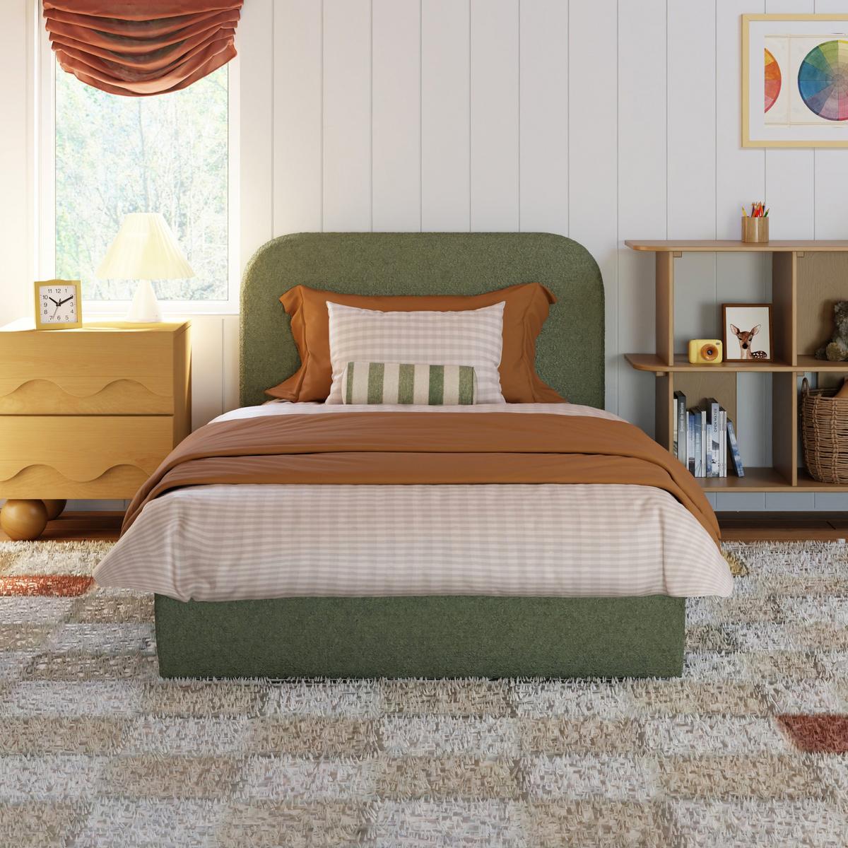 Babyletto Nara Twin Floor Bed - Performance Olive Boucle