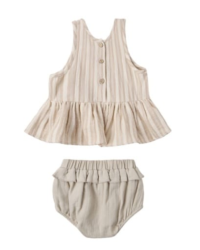 Quincy Mae Sleeveless Peplum Set Retro Oat Stripe - Oat, 3-6M