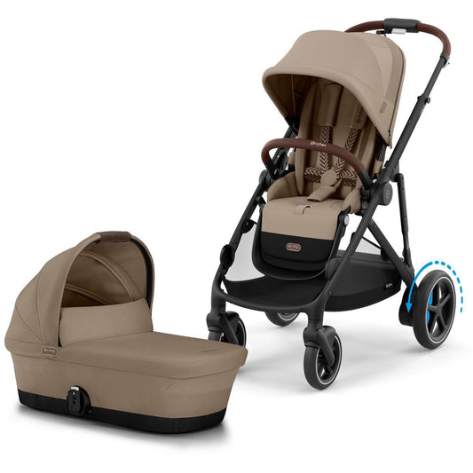 Cybex eGazelle S Electronic Assist Stroller + Gazelle S 2 Cot Bundle - Black Frame / Almond Beige - 524001219-522005265