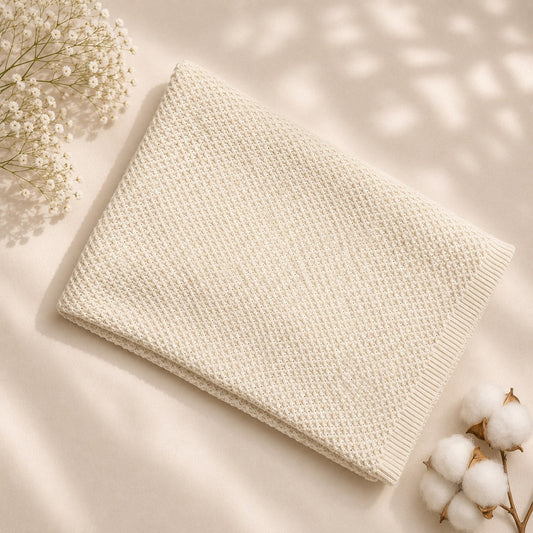 Viverano Organics Quincy Soft Sweater Knit Baby Blanket (Organic Cotton) - Natural, One Size