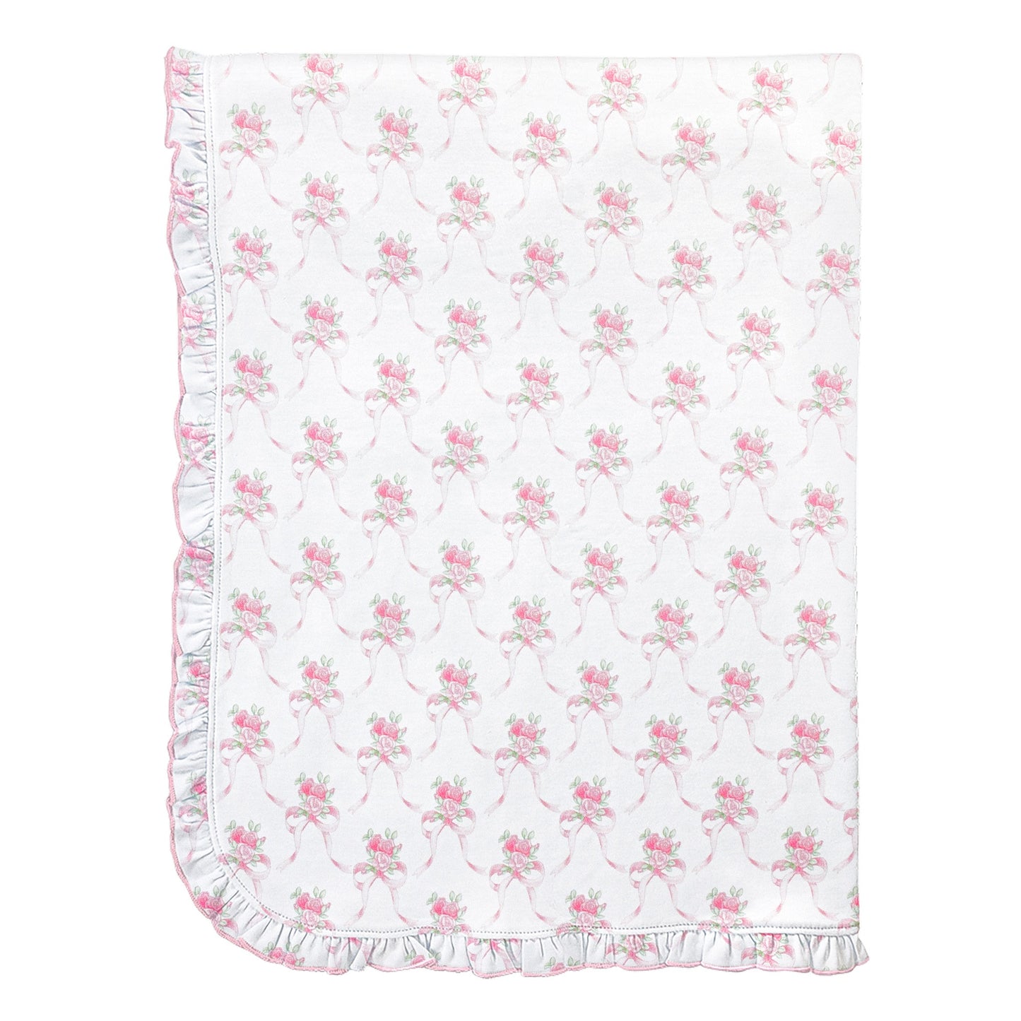 Baby Club Chic Sweet Bows Printed Pima Blanket with Ruffle 30 X 28.5