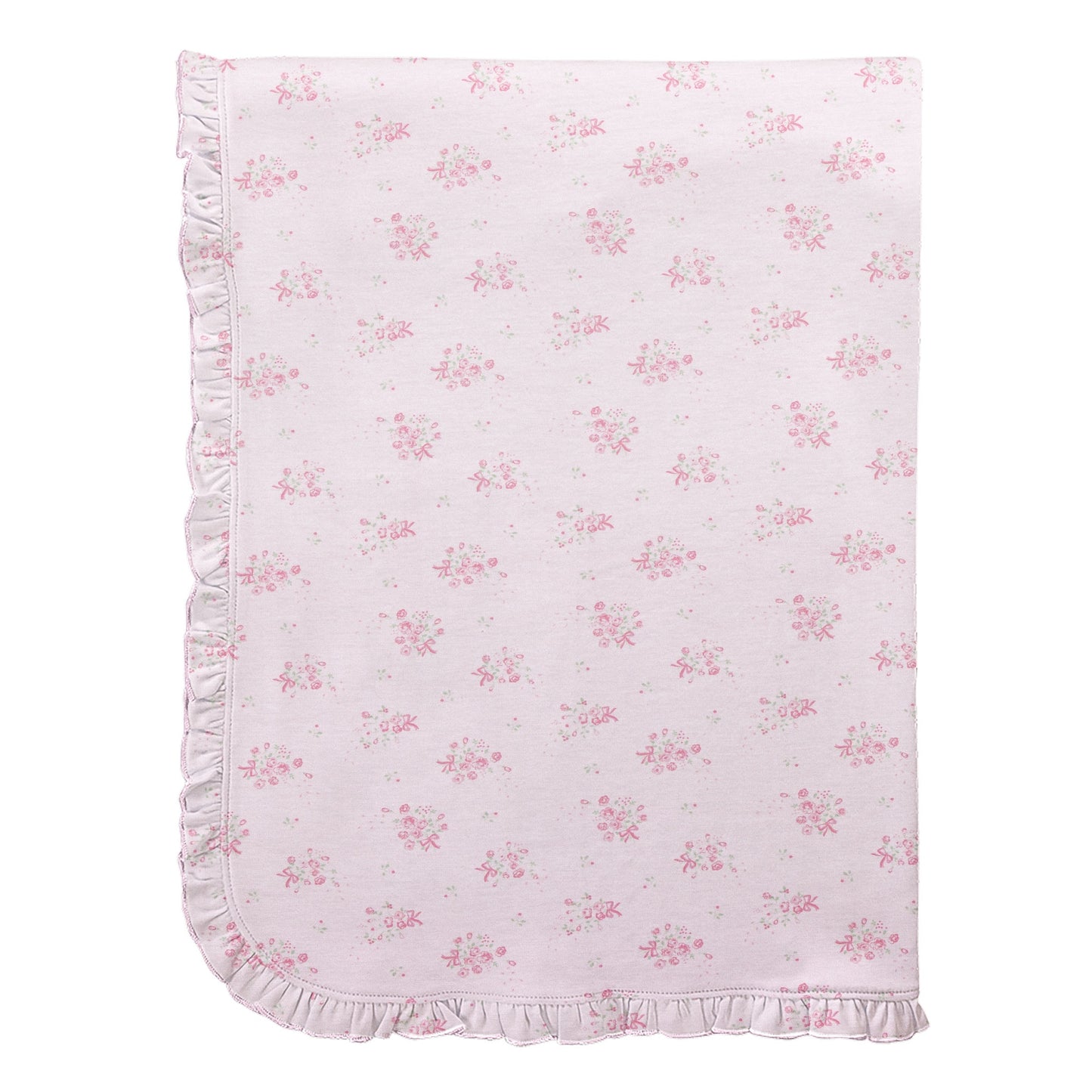 Baby Club Chic Tiny Bunch of Roses Printed Pima Blanket with Ruffle 30 X 28.5
