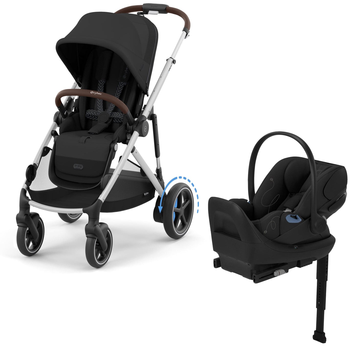 Cybex eGazelle S + Cloud G Lux SensorSafe Travel System Bundle - Silver Frame / Moon Black / Moon Black - 524000553-522001401