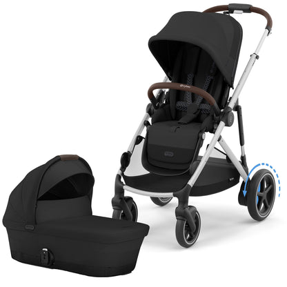 Cybex eGazelle S Electronic Assist Stroller + Gazelle S 2 Cot Bundle - Silver Frame / Moon Black