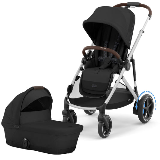 Cybex eGazelle S Electronic Assist Stroller + Gazelle S 2 Cot Bundle - Silver Frame / Moon Black - 524000553-522002381