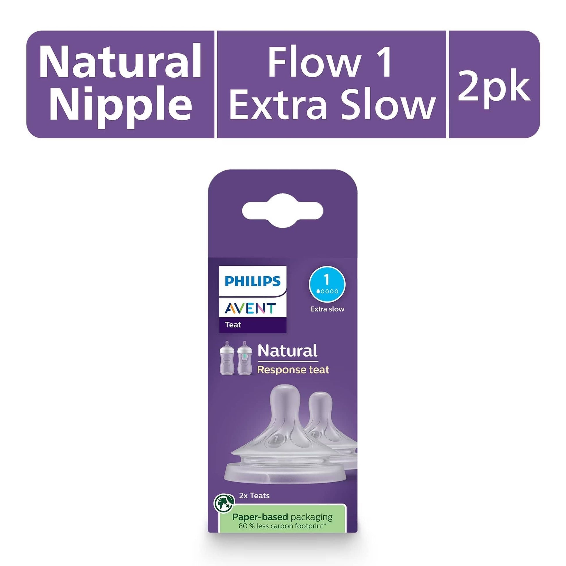Avent Natural Response Nipples, Extra Slow Flow (Flow 1), 2-pack - SCY961-02