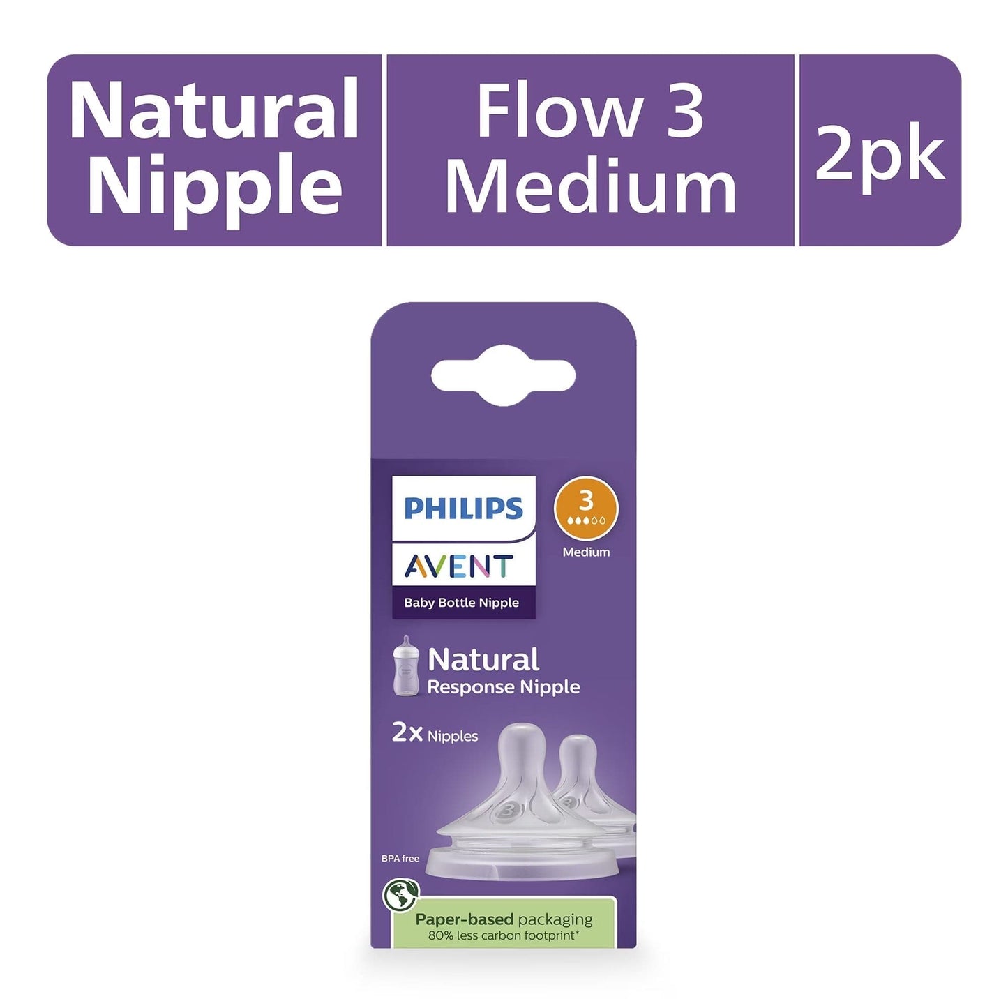 Avent Natural Response Nipples, Medium Flow (Flow 3), 2-pack - SCY963-02
