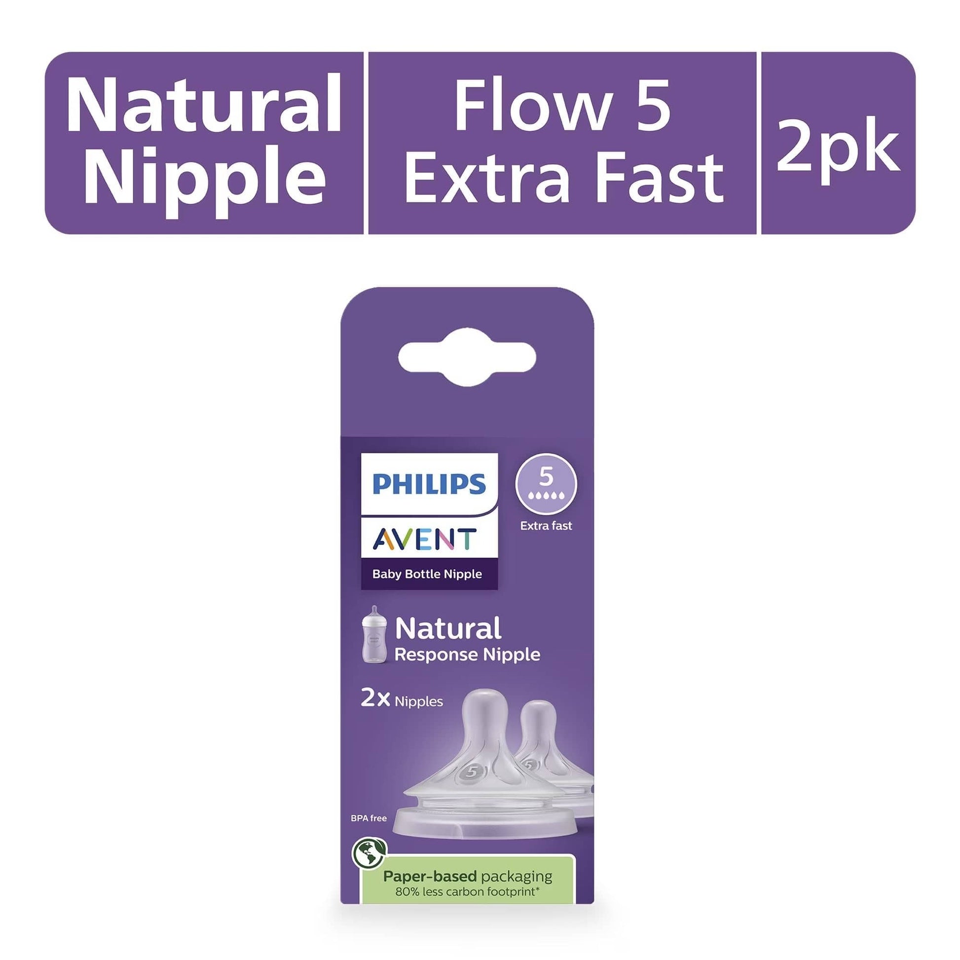 Avent Natural Response Nipples, Extra Fast Flow (Flow 5), 2-pack - SCY965-02