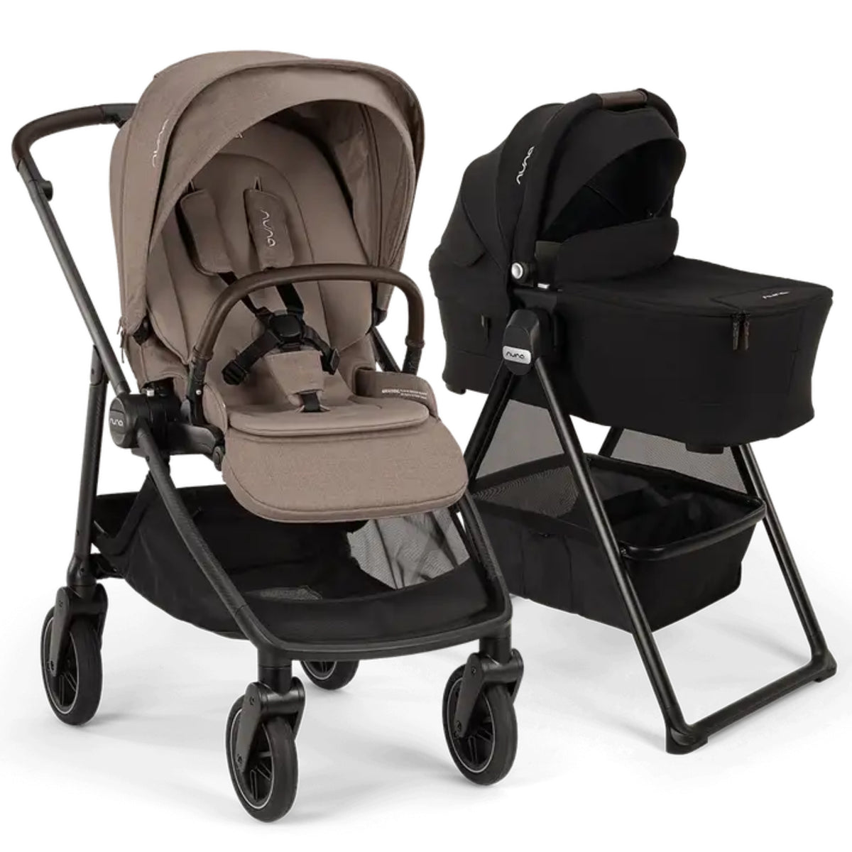 Nuna SWIV  Stroller + TRIV & SWIV Bassinet + Stand Bundle - Cedar / Caviar