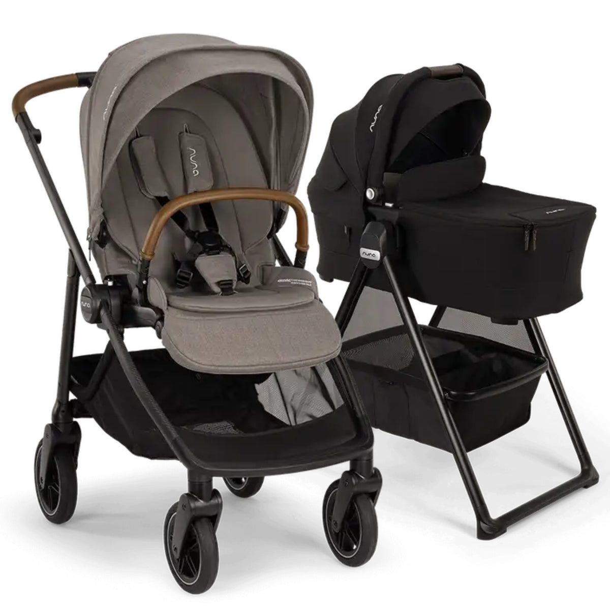 Nuna SWIV  Stroller + TRIV & SWIV Bassinet + Stand Bundle - Granite / Caviar