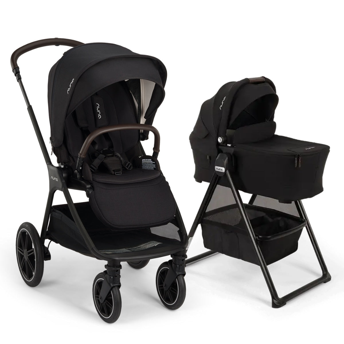 Nuna TRIV lx Stroller + TRIV & SWIV Bassinet + Stand Bundle - Caviar / Caviar