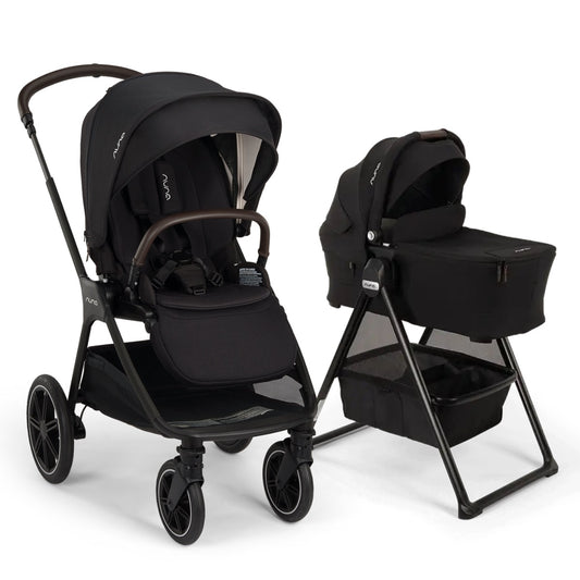 Nuna TRIV lx Stroller + TRIV & SWIV Bassinet + Stand Bundle - Caviar / Caviar