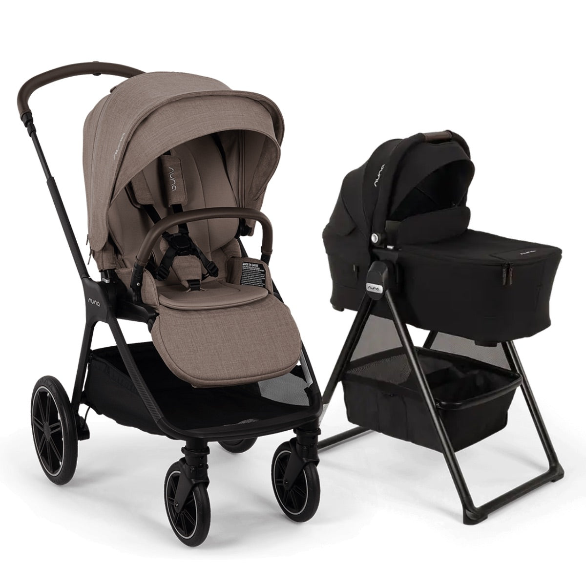 Nuna TRIV lx Stroller + TRIV & SWIV Bassinet + Stand Bundle - Cedar / Caviar