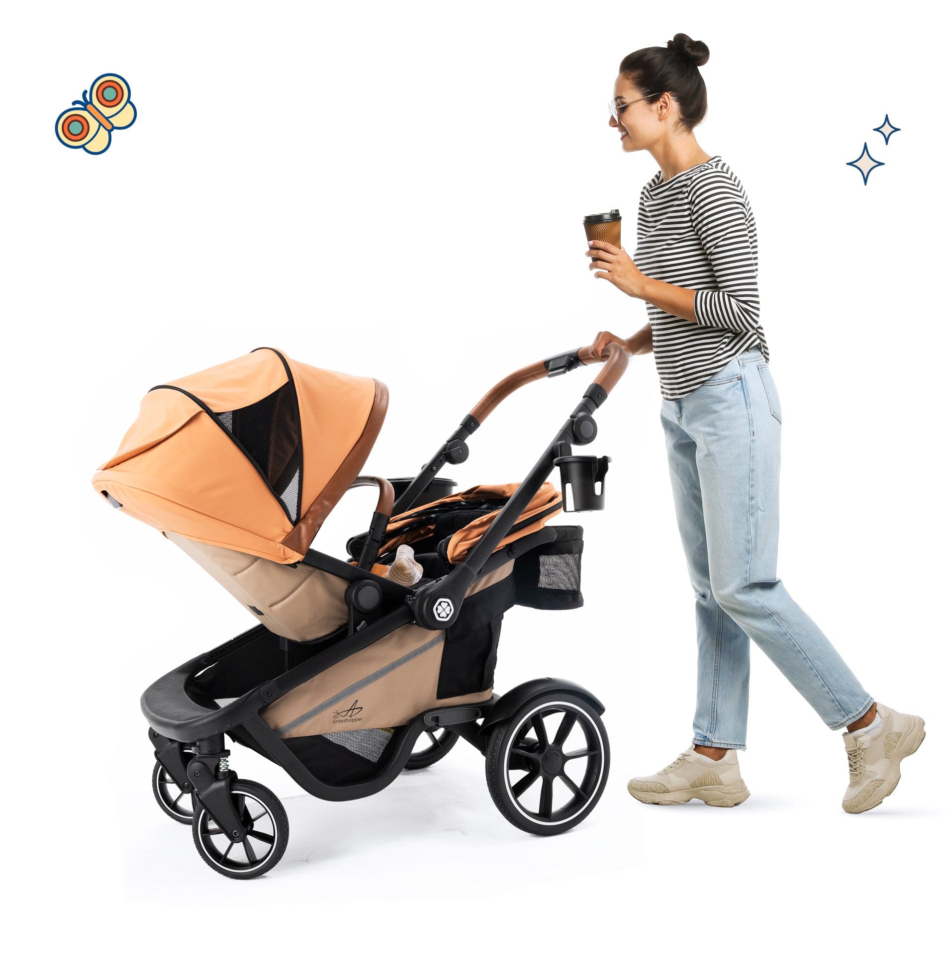luxury double stroller Grasshopper 8-in-1 Single to Double Stroller Canyon