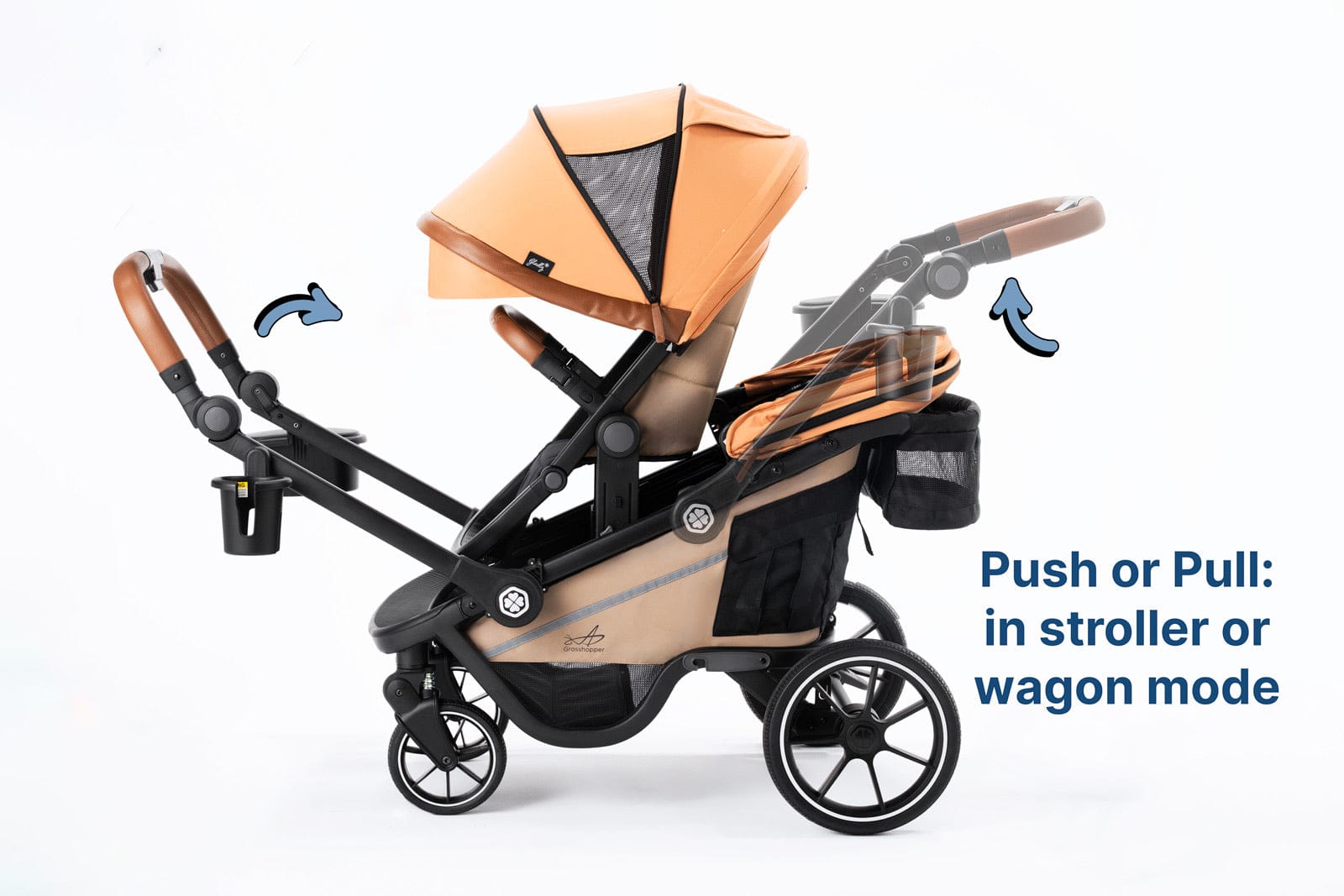 easy to push double stroller Grasshopper 8-in-1 Single to Double Stroller Canyon