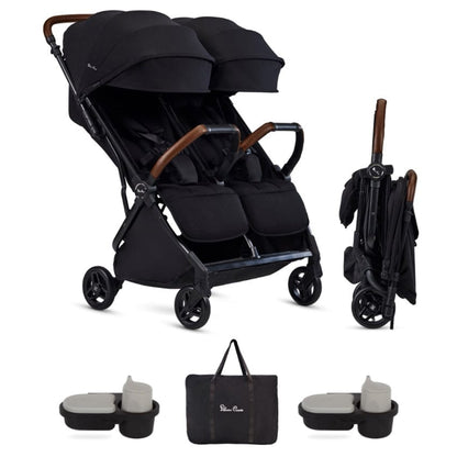 Silver Cross Jet Lightweight Double Stroller + Essentials Bundle - Black
