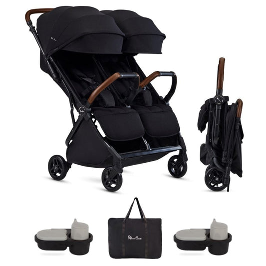 Silver Cross Jet Lightweight Double Stroller + Essentials Bundle - Black