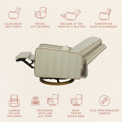 Babyletto recliner features including glide swivel recline lumbar pillow USB port and wood base