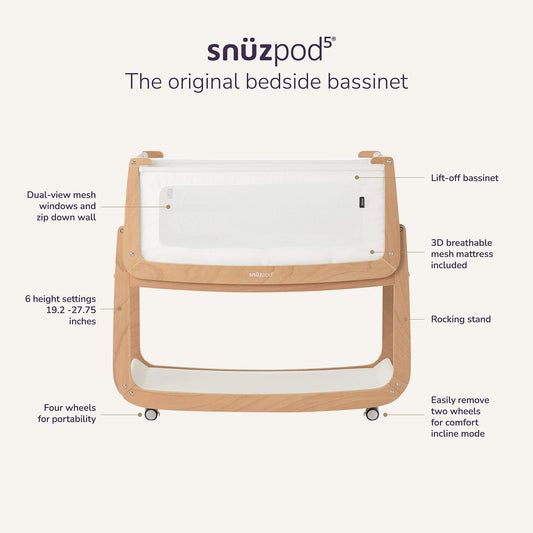 Snuz SnuzPod 5 Bedside Bassinet - Walnut