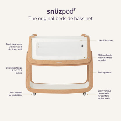 Snuz SnuzPod 5 Bedside Bassinet - Natural