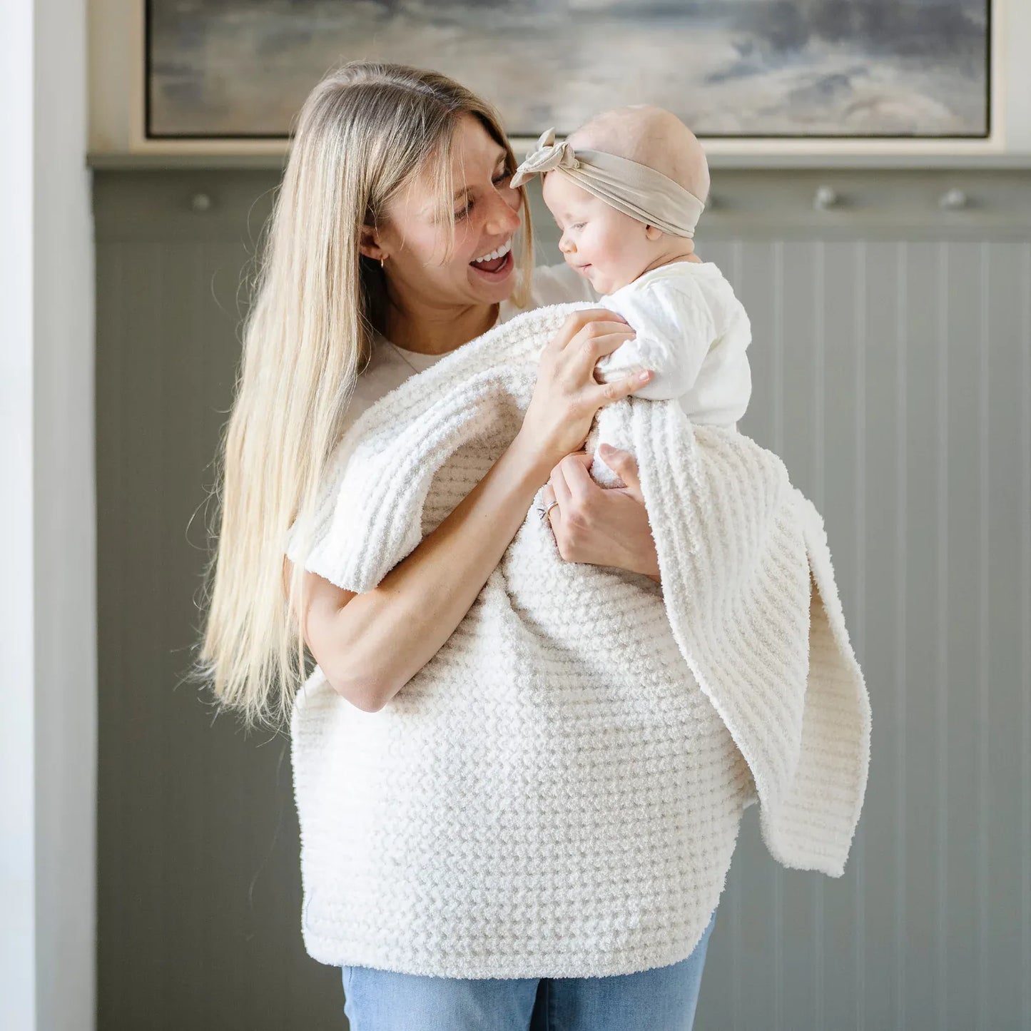 Saranoni Waffle Knit Receiving Blanket - Swan
