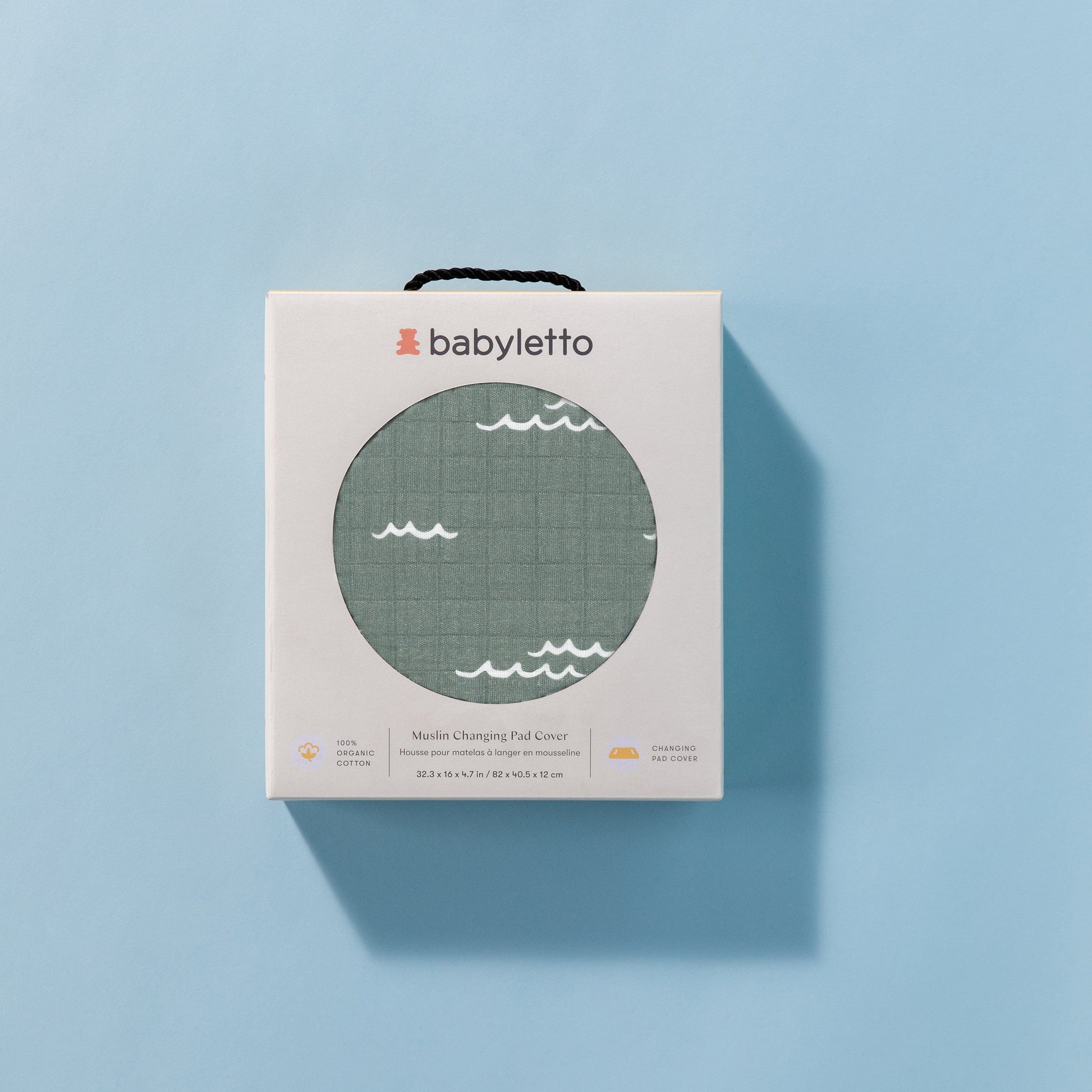 Babyletto Quilted Changing Pad Cover in GOTS Certified Organic Muslin Cotton - Ocean Waves - T27137