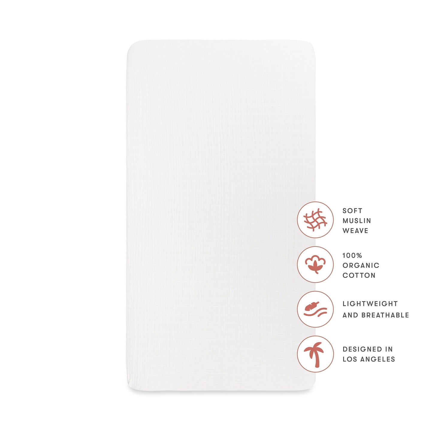 Babyletto Mini Crib Sheet in GOTS Certified Organic Muslin Cotton - White - T29436