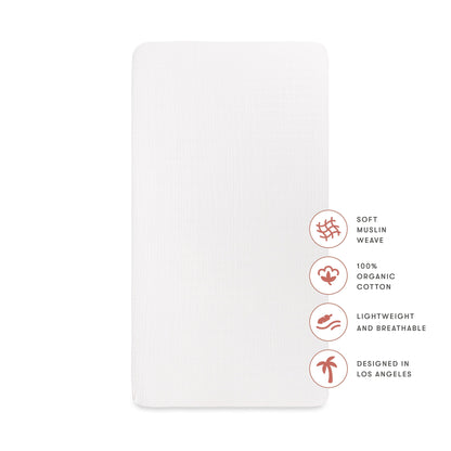 Babyletto Mini Crib Sheet in GOTS Certified Organic Muslin Cotton - White - T29436