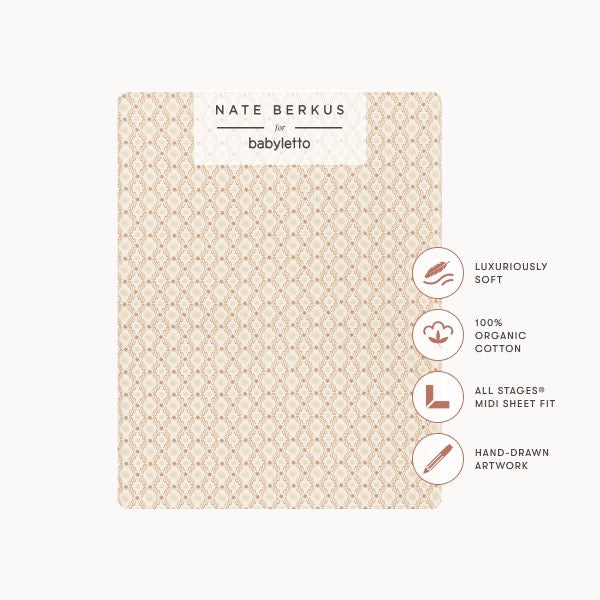 Babyletto Nate Berkus organic cotton midi crib sheet with geometric pattern and feature callouts