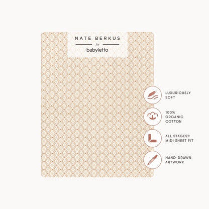 Babyletto Nate Berkus organic cotton midi crib sheet with geometric pattern and feature callouts