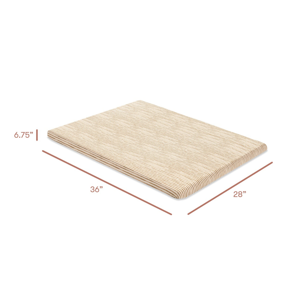 Babyletto striped mattress with dimensions 36 inches by 28 inches by 6.75 inches