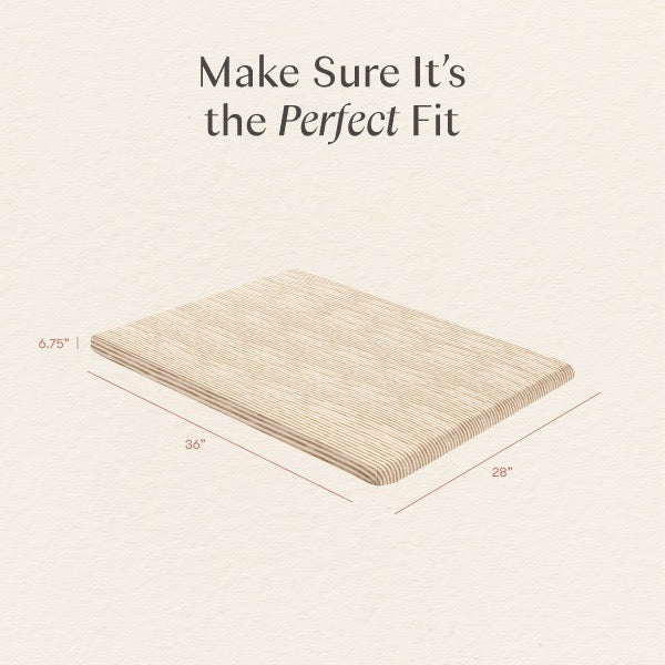 Babyletto mattress dimensions diagram showing 36 inch length 28 inch width and 6.75 inch height