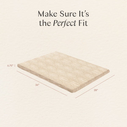 Babyletto mattress dimensions diagram showing 36 inch length 28 inch width and 6.75 inch height