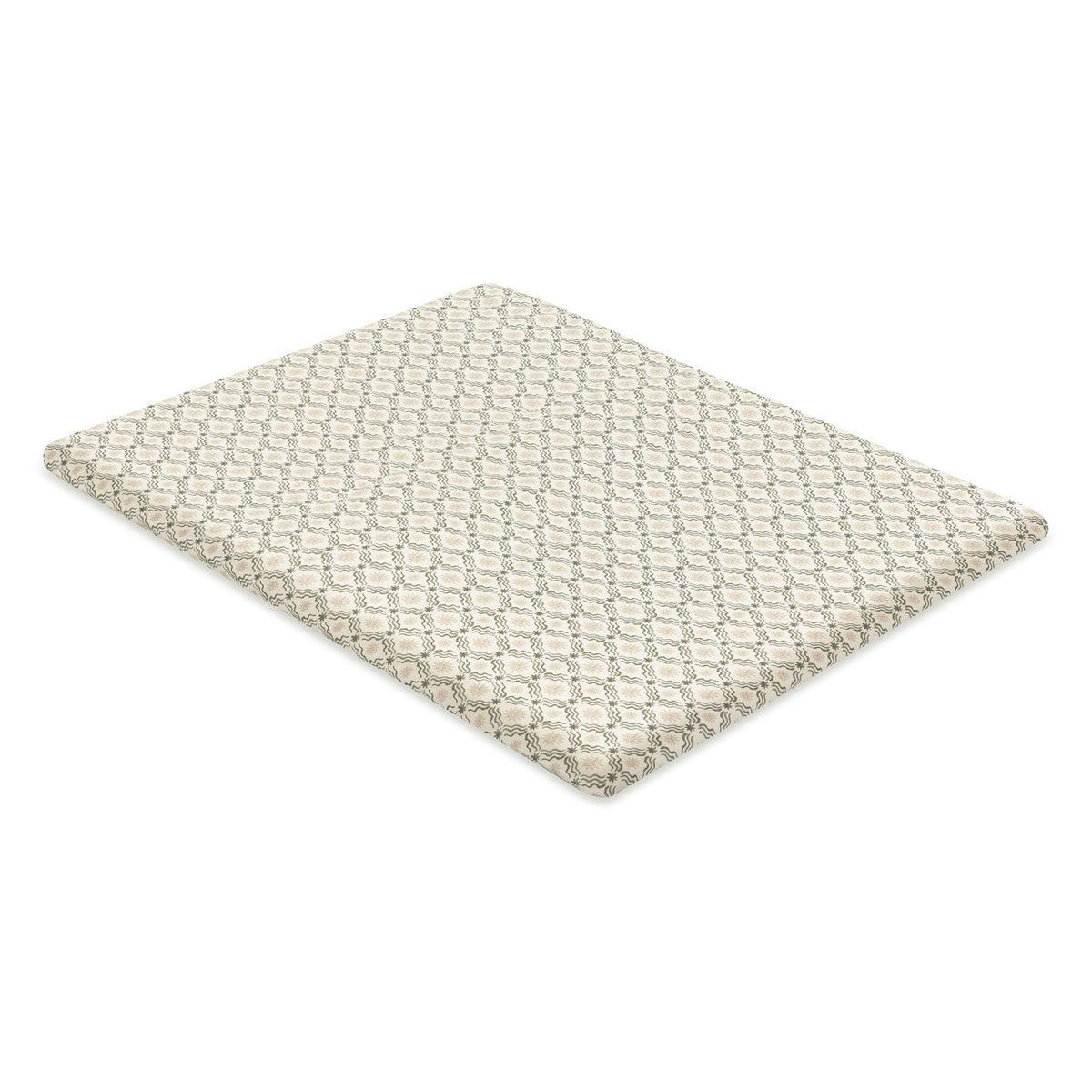 Babyletto crib mattress pad with a repeating geometric wave and star pattern