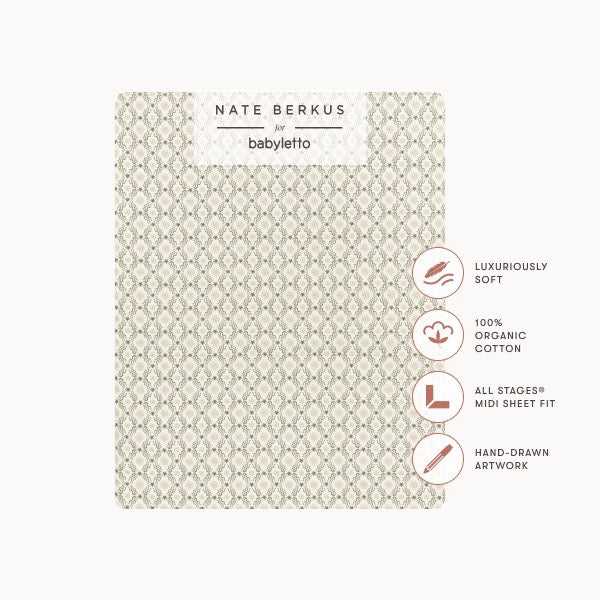 Babyletto Nate Berkus organic cotton midi crib sheet with geometric pattern and feature callouts