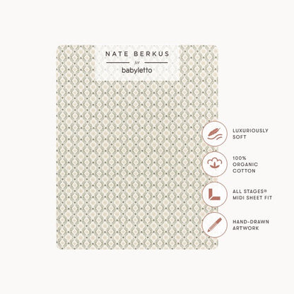 Babyletto Nate Berkus organic cotton midi crib sheet with geometric pattern and feature callouts