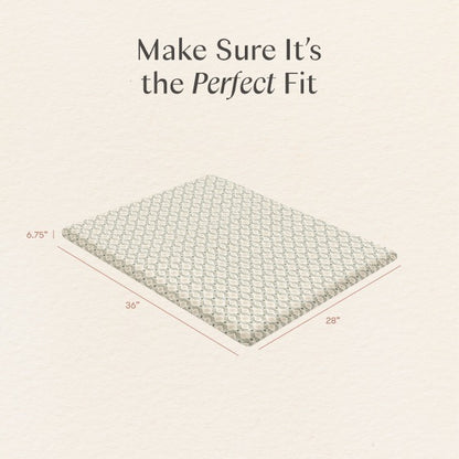 Babyletto mattress dimensions showing 36 inches length 28 inches width and 6.75 inches height