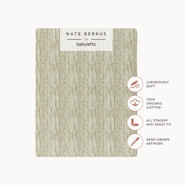 Babyletto Nate Berkus organic cotton crib sheet with vertical hand-drawn stripe pattern