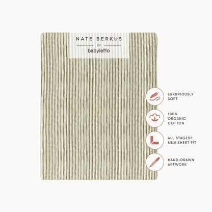 Babyletto Nate Berkus organic cotton crib sheet with vertical hand-drawn stripe pattern